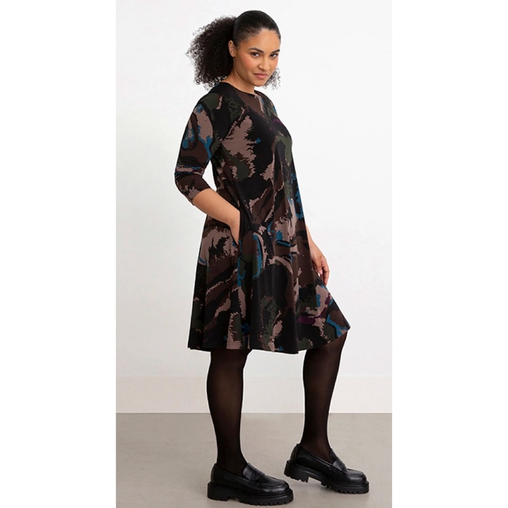 Sympli Go To Dress 1X Abstract Print A-Line 3/4 Sleeve Pockets Jersey‎ Knit